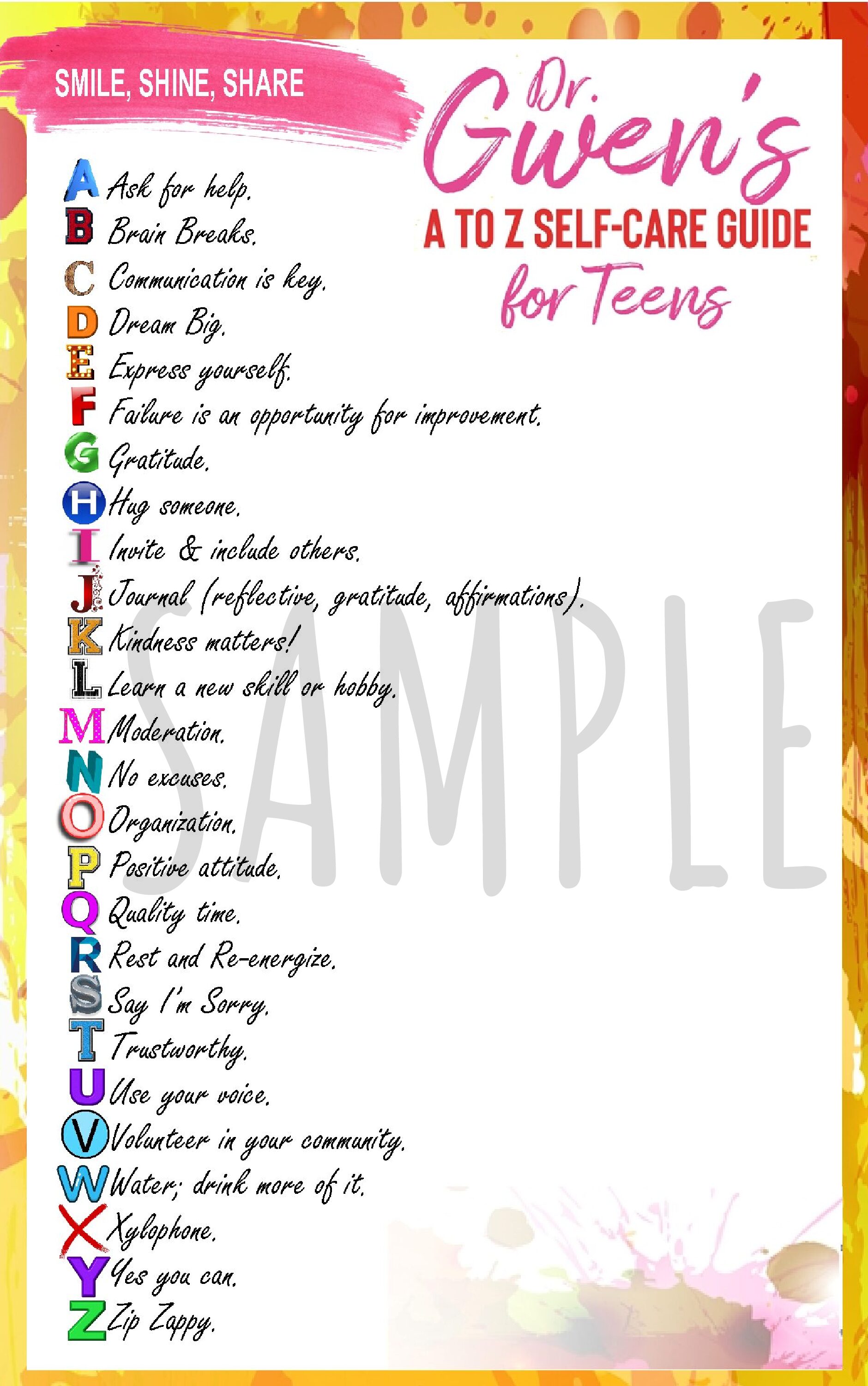 Teen A to Z Self-Care Poster